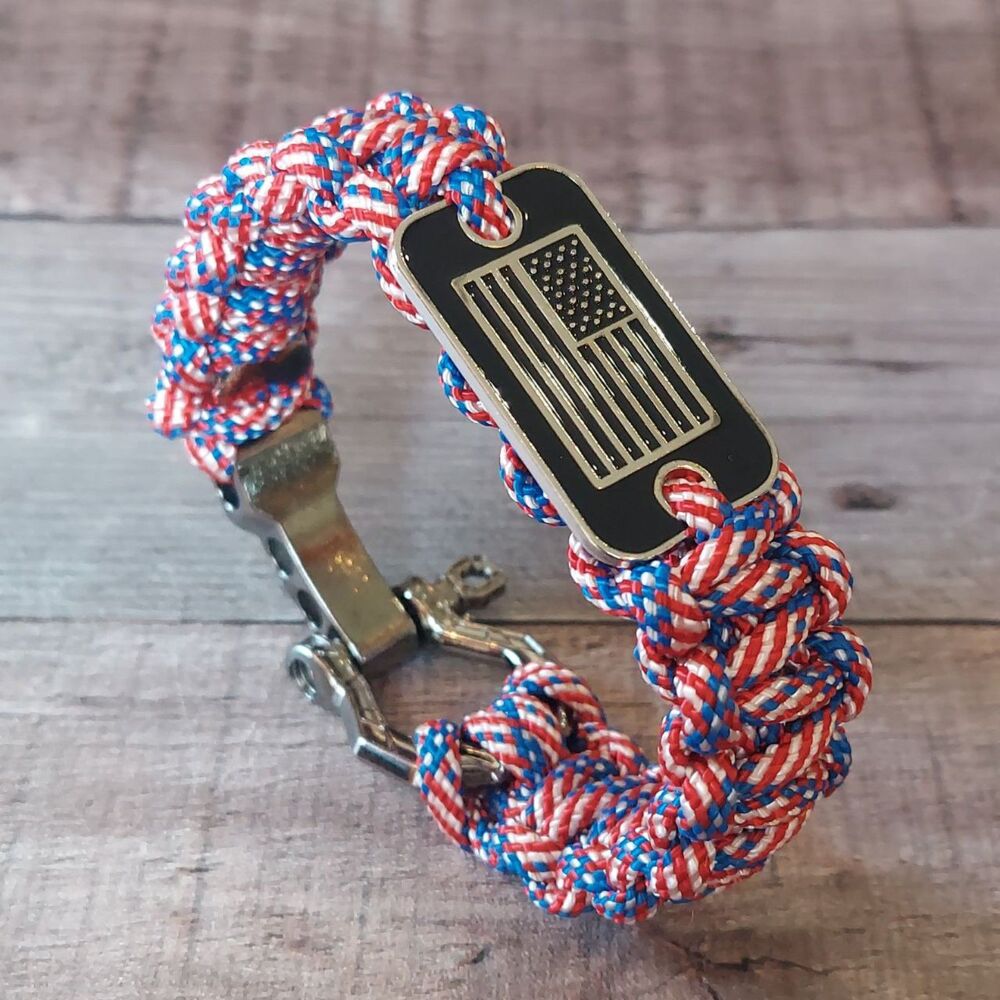 Patriotic Paracord Bracelet Americana Flag 4th of July Jewelry Metal Hardware